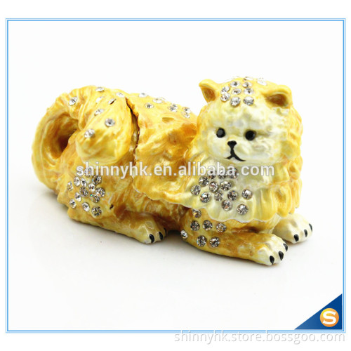 Yellow And Pink Cat Shape Crystal Trinket Box SCJ602